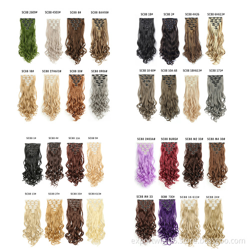 synthetic clip in hair extension seamless crochet braiding Synthetic Hair Extensions 7 Pieces Clip In synthetic hair chignon